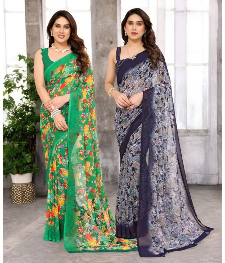     			TTH Georgette Printed Saree Without Blouse Piece ( Multicolor 5 , Pack of 2 )