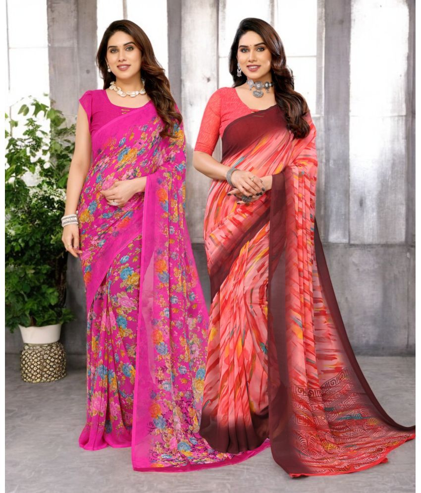     			TTH Georgette Printed Saree Without Blouse Piece ( Multicolor 1 , Pack of 2 )