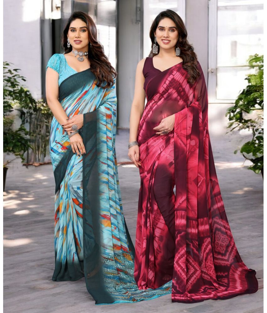     			TTH Georgette Printed Saree Without Blouse Piece ( Multicolor 10 , Pack of 2 )