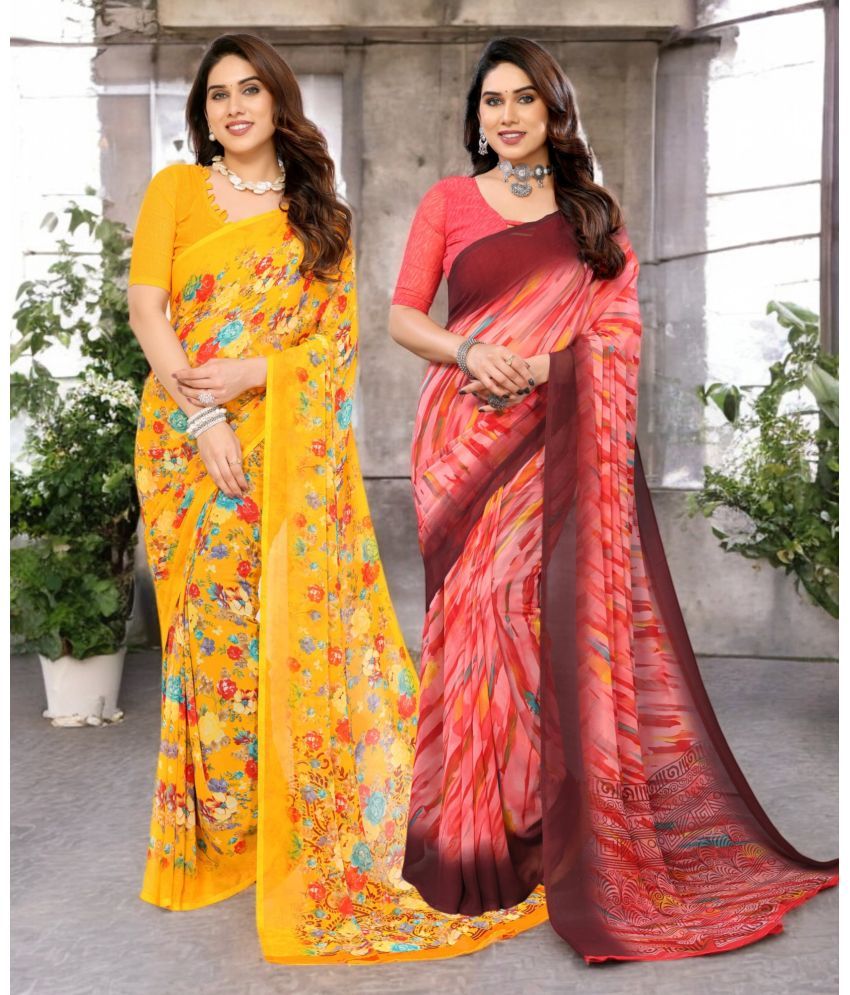     			TTH Georgette Printed Saree Without Blouse Piece ( Multicolor 2 , Pack of 2 )