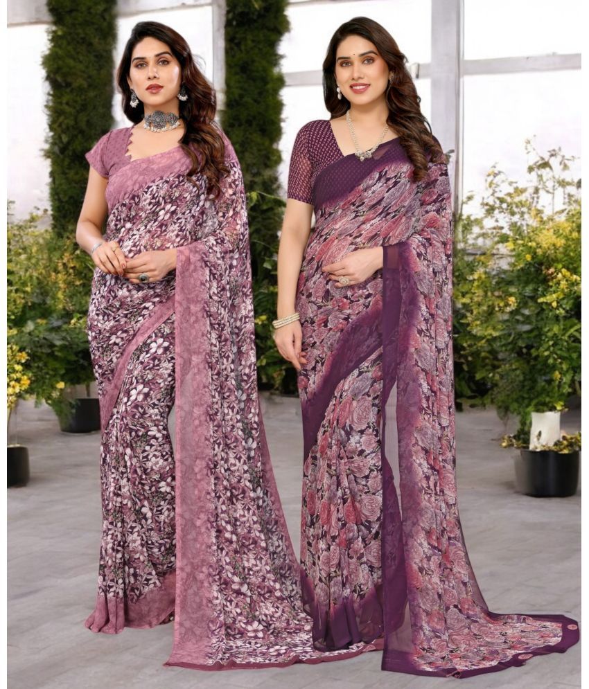     			TTH Georgette Printed Saree Without Blouse Piece ( Multicolor 3 , Pack of 2 )