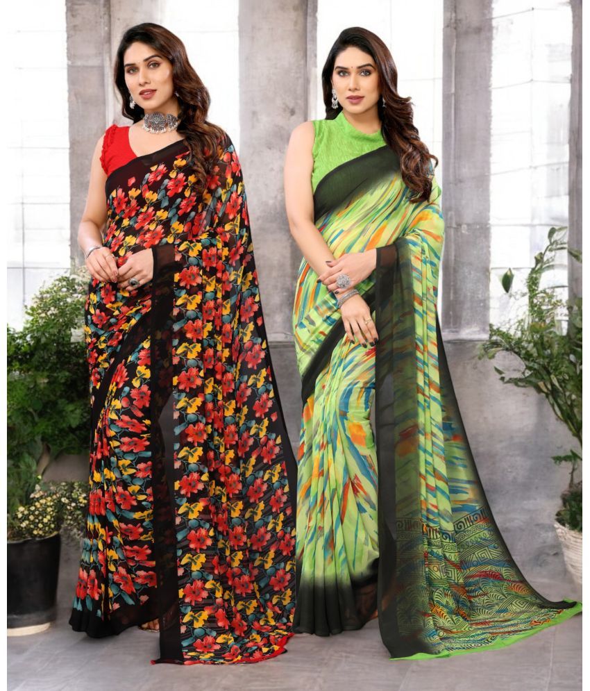     			TTH Georgette Printed Saree Without Blouse Piece ( Multicolor 18 , Pack of 2 )