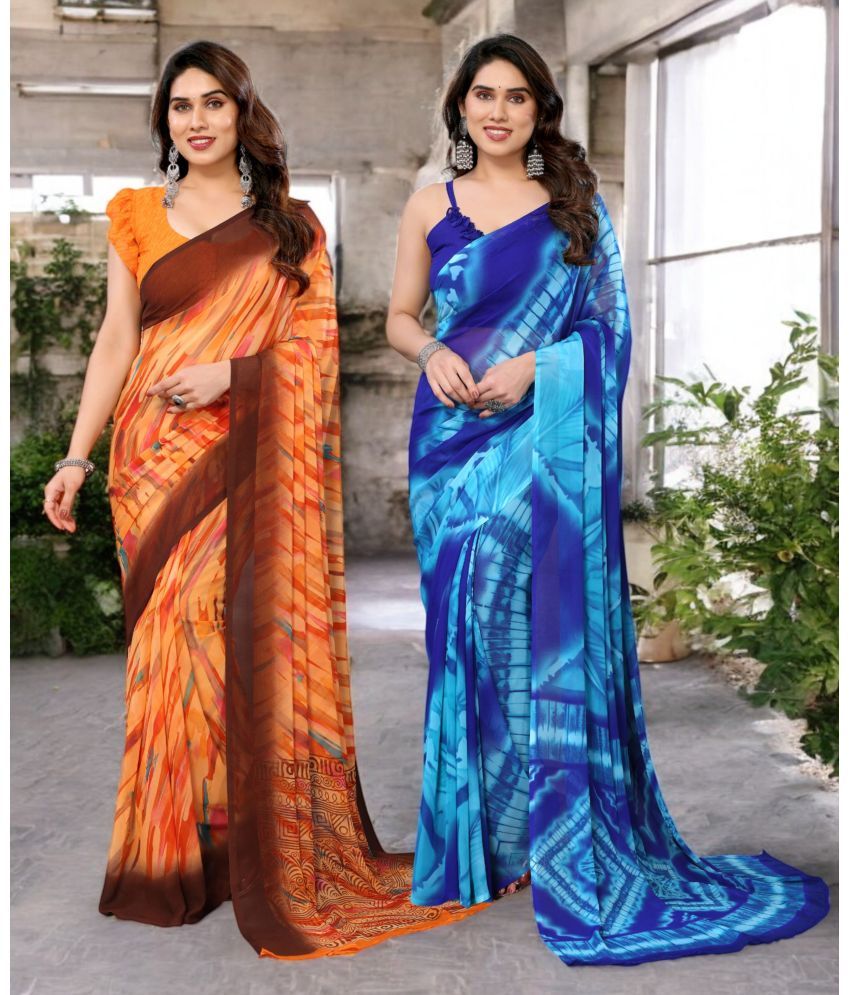     			TTH Georgette Printed Saree Without Blouse Piece ( Multicolor 10 , Pack of 2 )