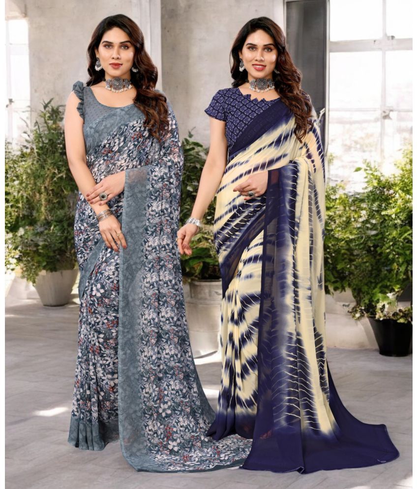     			TTH Georgette Printed Saree Without Blouse Piece ( Multicolor 3 , Pack of 2 )