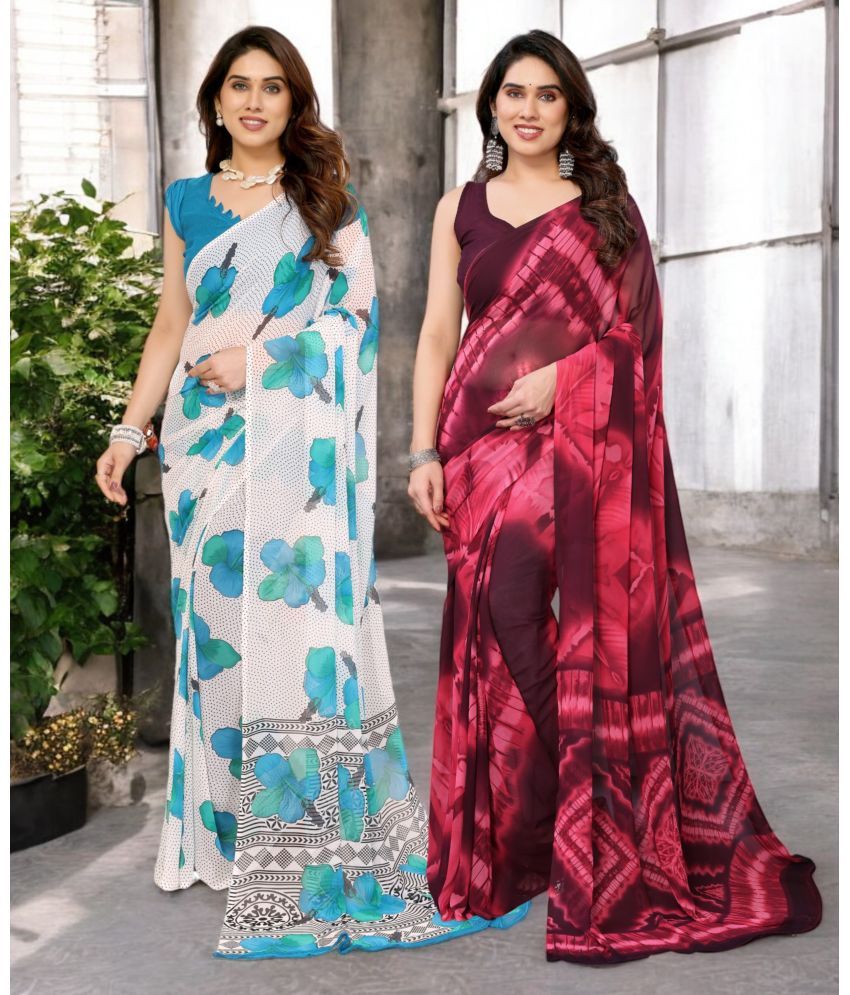     			TTH Georgette Printed Saree Without Blouse Piece ( Multicolor 16 , Pack of 2 )