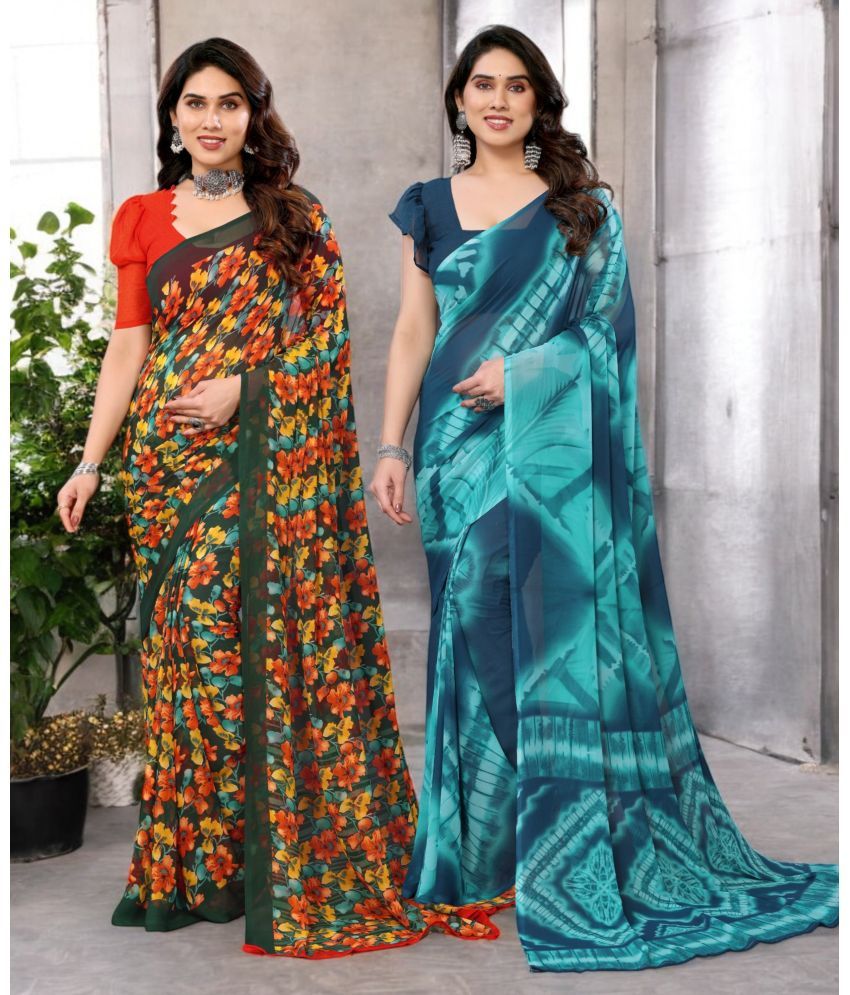     			TTH Georgette Printed Saree Without Blouse Piece ( Multicolor 13 , Pack of 2 )