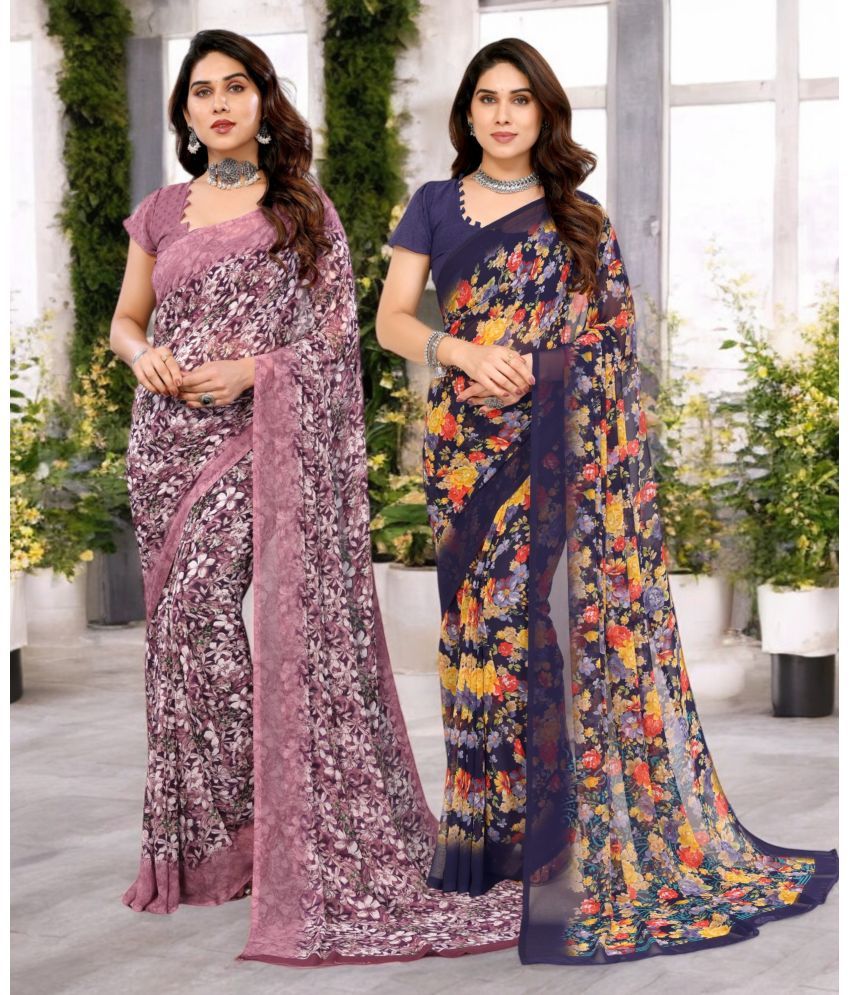     			TTH Georgette Printed Saree Without Blouse Piece ( Multicolor 4 , Pack of 2 )