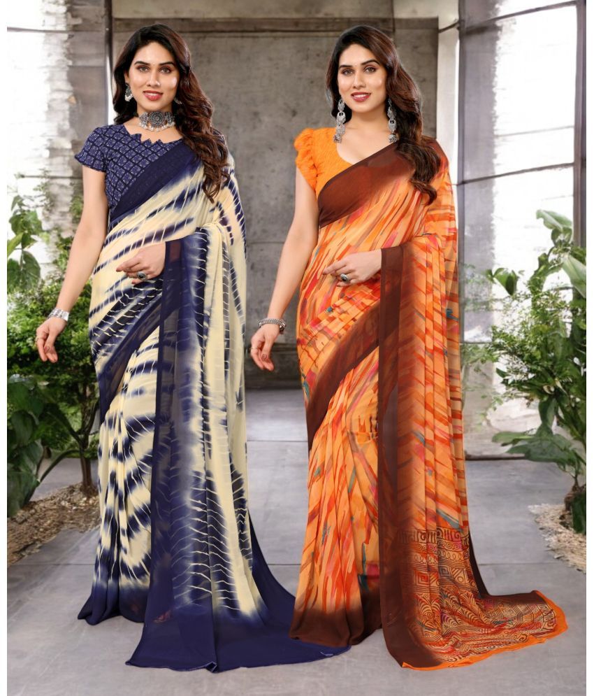     			TTH Georgette Printed Saree Without Blouse Piece ( Multicolor 10 , Pack of 2 )