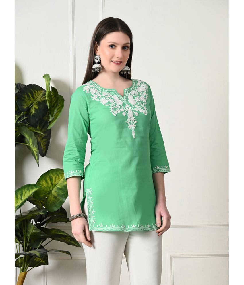     			akshatani Pack of 1 Cotton Embroidered Straight Women's Kurti - ( Green )