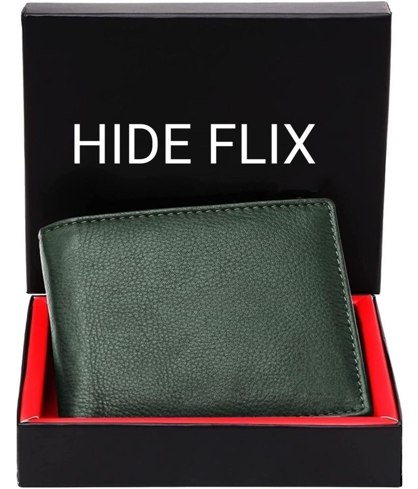     			HIDEFLIX 100% Leather Solid Men's Regular Wallet With 5 Slots For Card ( Green , Pack of 1 )