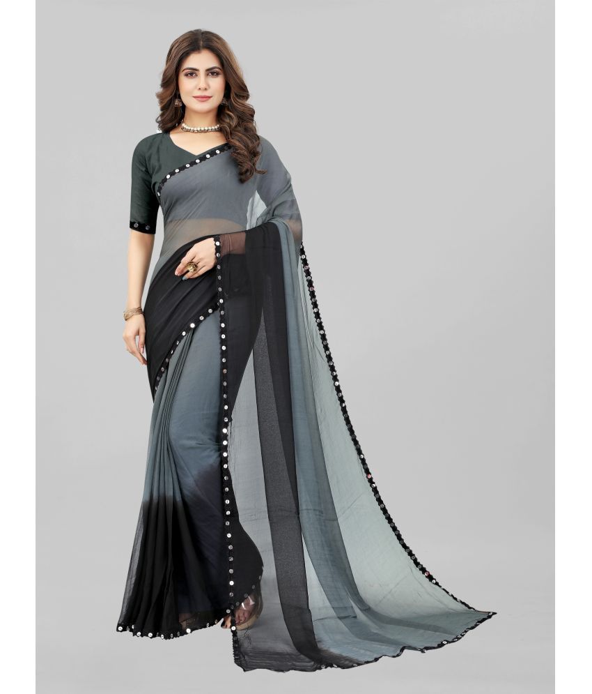     			KV Fashion Chiffon Dyed Saree With Blouse Piece ( Black , Pack of 1 )