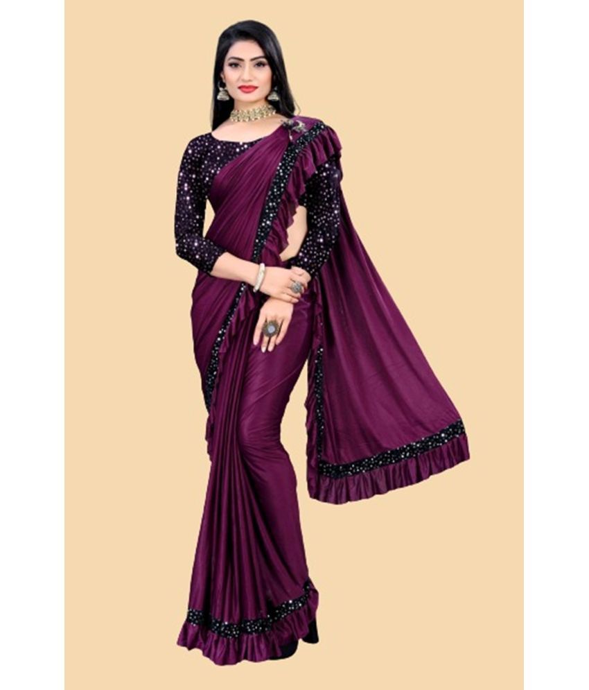     			KV Fashion Lycra Embellished Saree With Blouse Piece ( Wine , Pack of 1 )