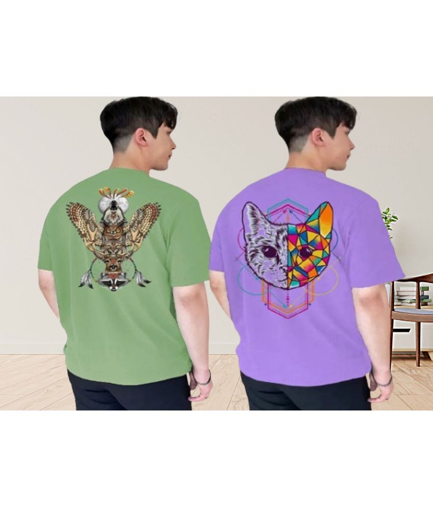     			Lecowar Polyester Regular Fit Printed Half Sleeves Men's Round T-Shirt - Multicolor4 ( Pack of 2 )