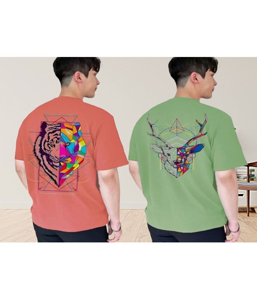     			Lecowar Polyester Regular Fit Printed Half Sleeves Men's Round T-Shirt - Multicolor4 ( Pack of 2 )