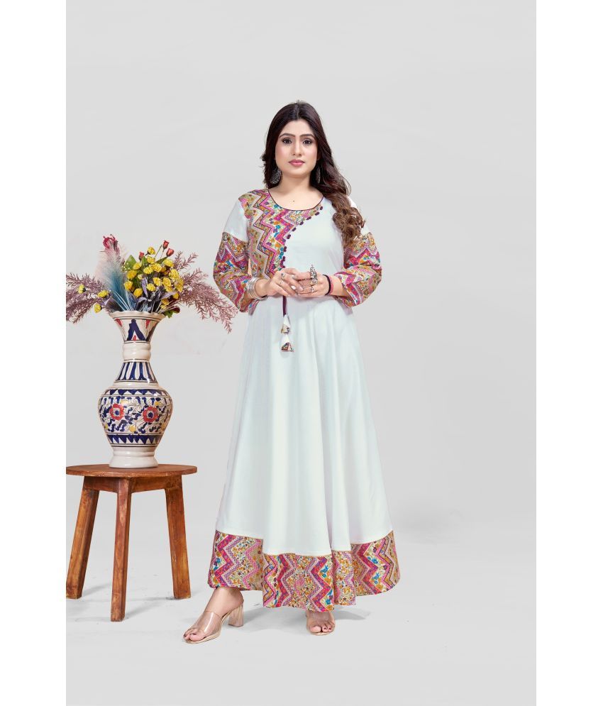     			MEESORRA Pack of 1 Rayon Printed Anarkali Women's Kurti - ( White )