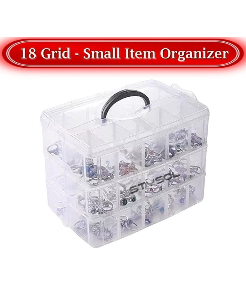     			Stysol 18 Grid Multipurpose Plastic Jewellery Organizer Plastic Grid Box Organizer for Jewelry, Hair Pins,  and Kit Ear Ring Organiser Storage Box for Travel Home Women - Transparent