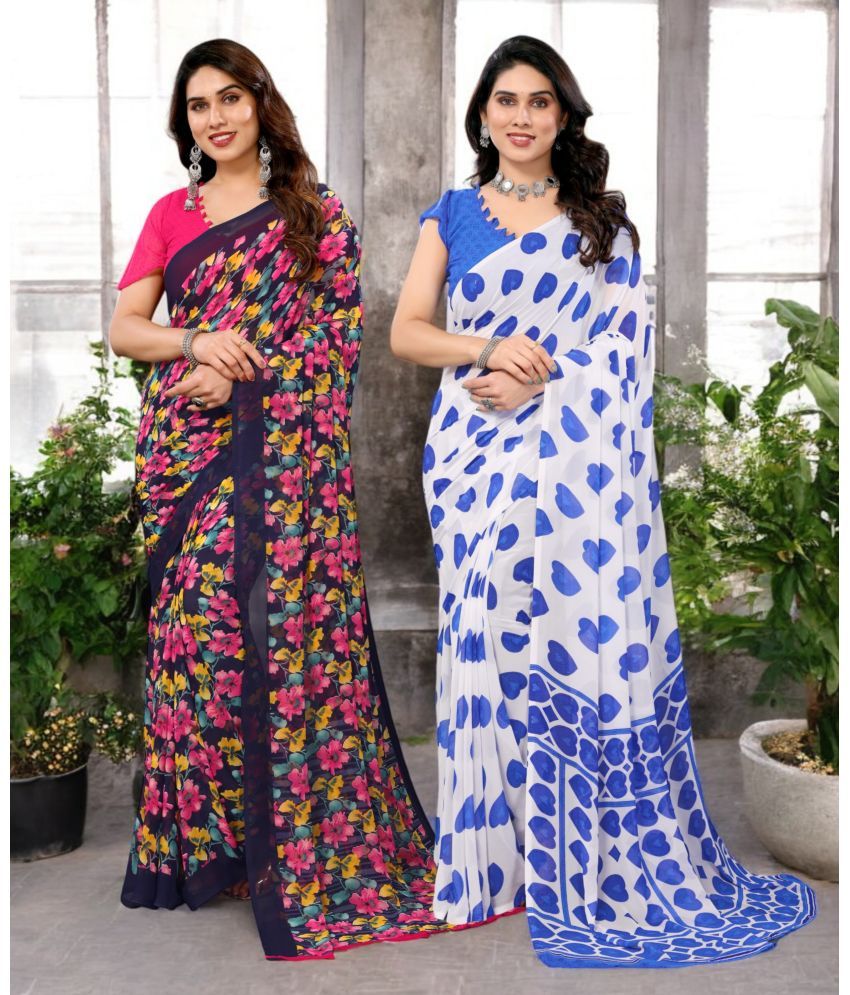     			TTH Georgette Printed Saree Without Blouse Piece ( Multicolor 8 , Pack of 2 )