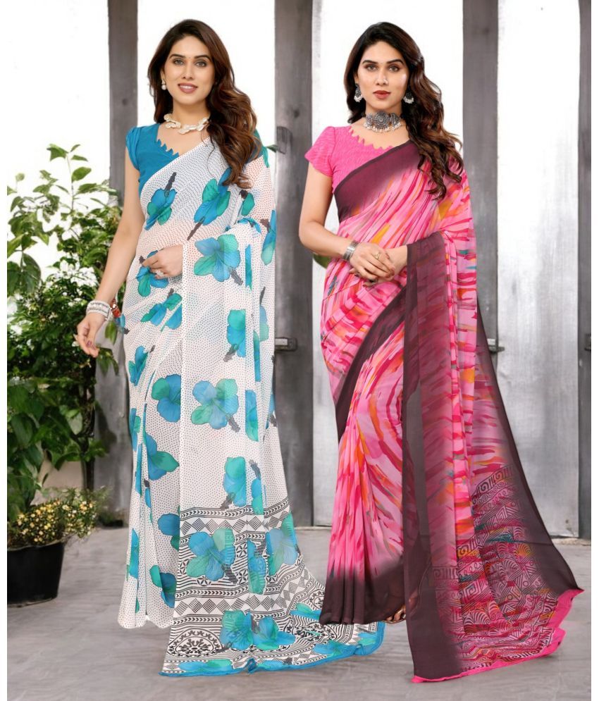     			TTH Georgette Printed Saree Without Blouse Piece ( Multicolor 3 , Pack of 2 )