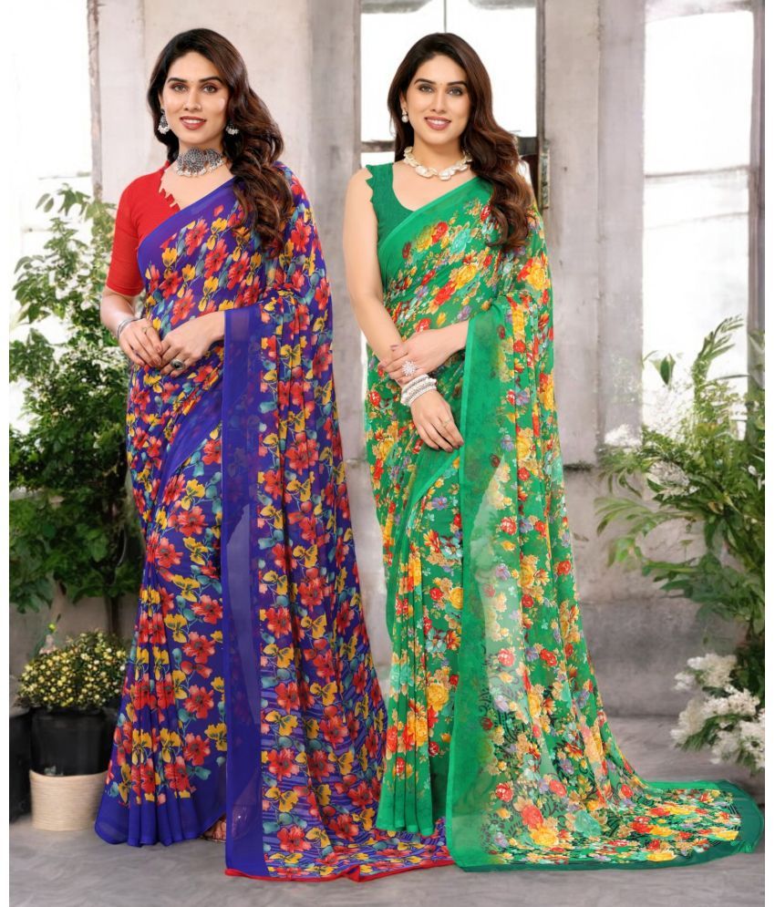     			TTH Georgette Printed Saree Without Blouse Piece ( Multicolor 13 , Pack of 2 )