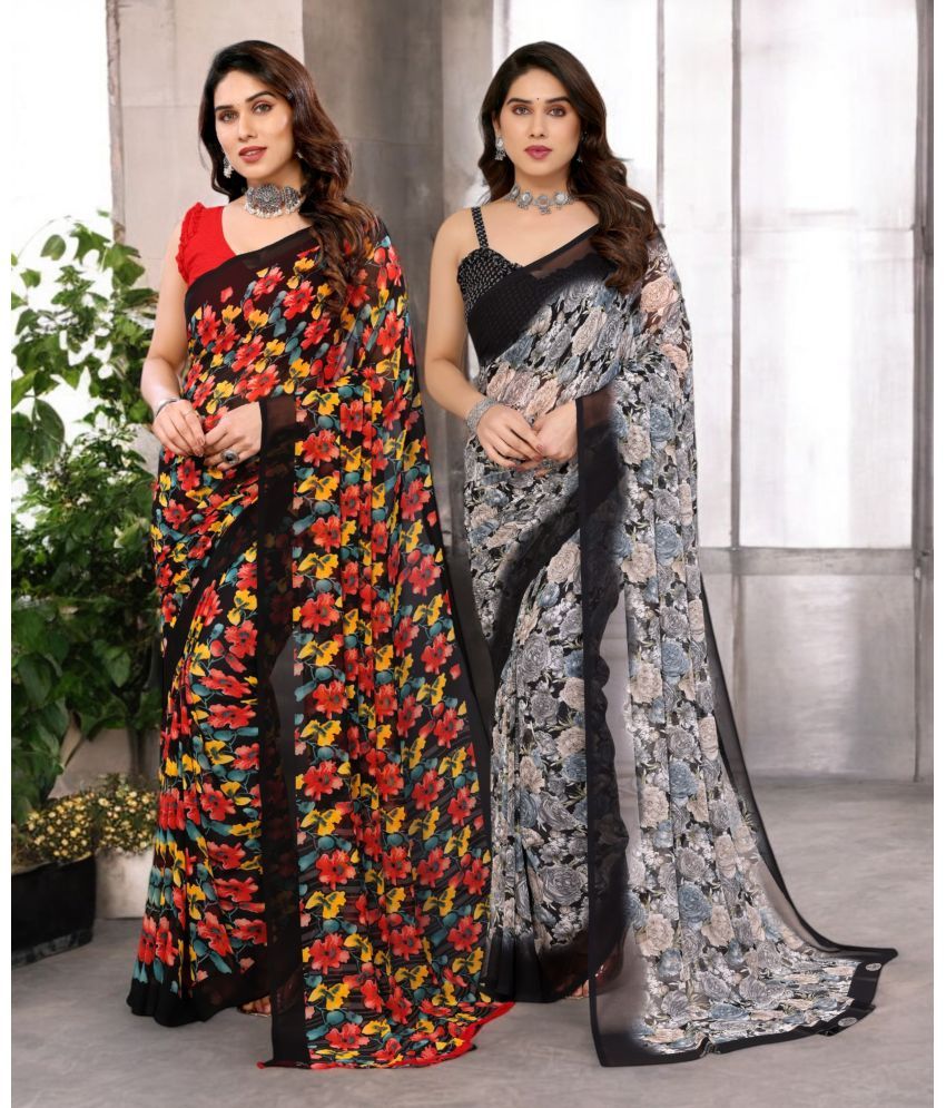     			TTH Georgette Printed Saree Without Blouse Piece ( Multicolor 5 , Pack of 2 )