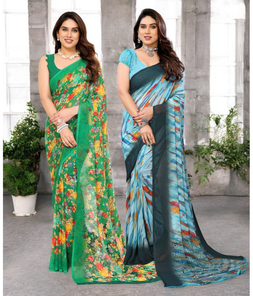     			TTH Georgette Printed Saree Without Blouse Piece ( Multicolor 20 , Pack of 2 )