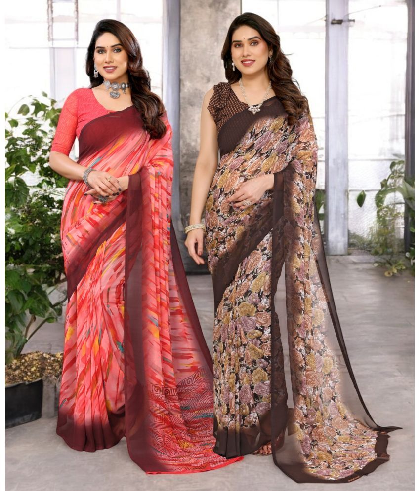     			TTH Georgette Printed Saree Without Blouse Piece ( Multicolor 10 , Pack of 2 )