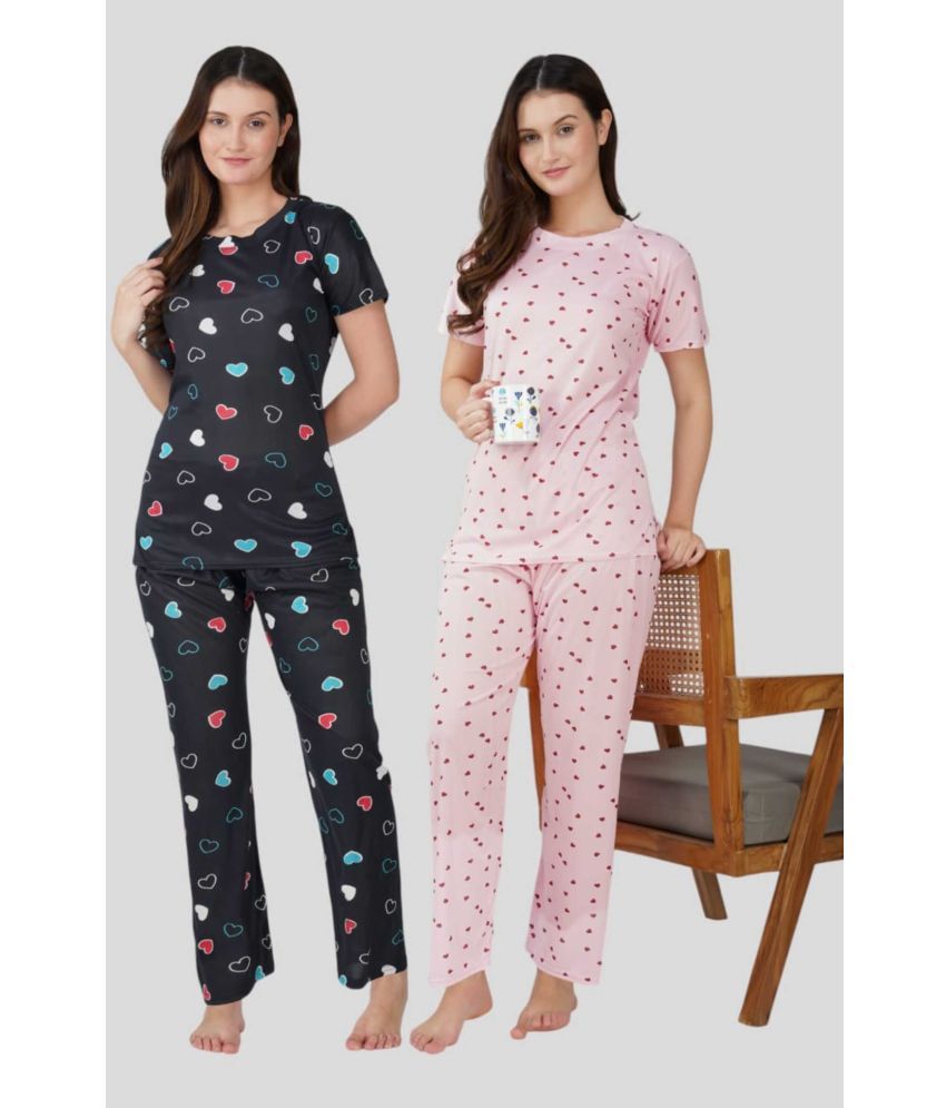     			CUTE SMILE CARE Black,Light Pink Hosiery Women's Nightwear Nightsuit Sets ( Pack of 2 )