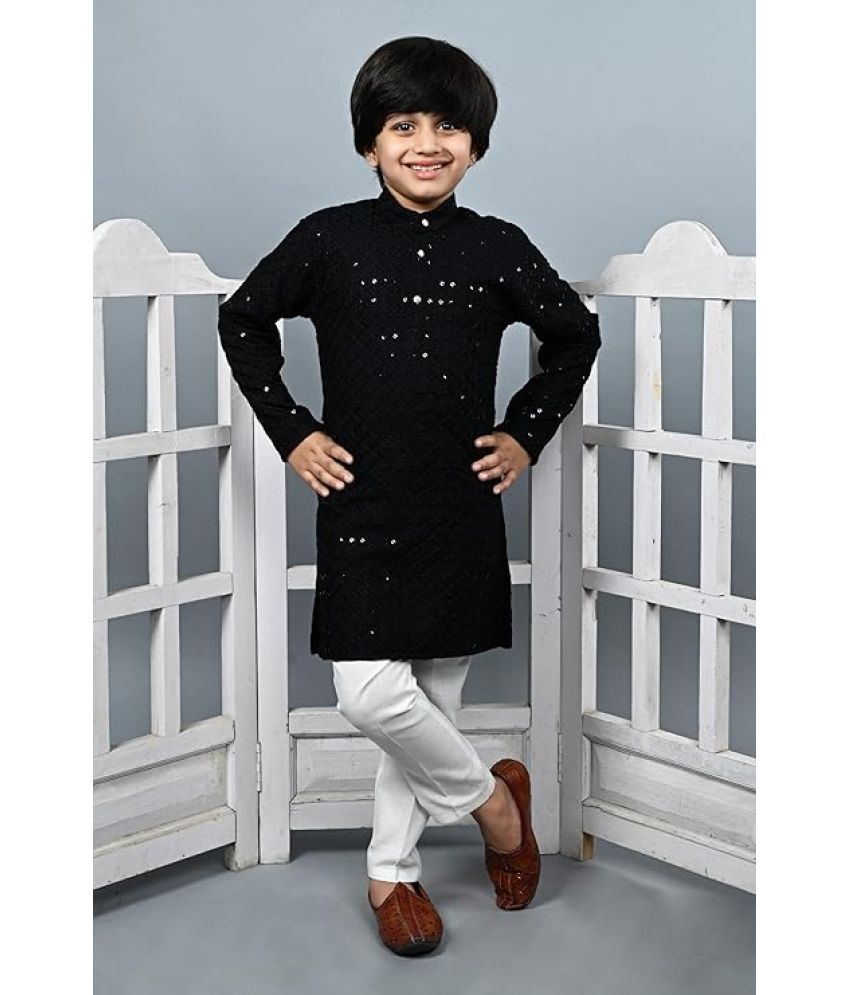     			DIGIFASHION Boys Sequin Sequined - Pattern Kurta Pyjama Set ( Black , Pack of 1 )