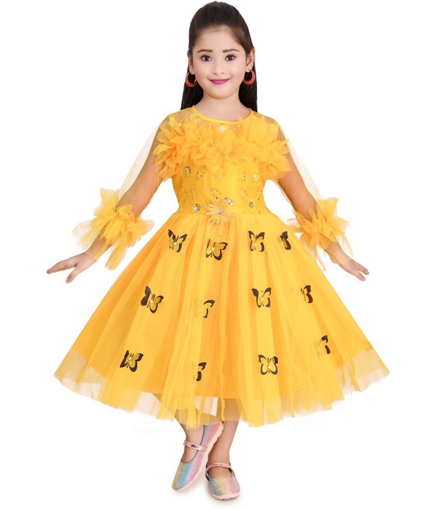     			DS DRESSES Net Dress For Girls ( Pack of 1 , Yellow )