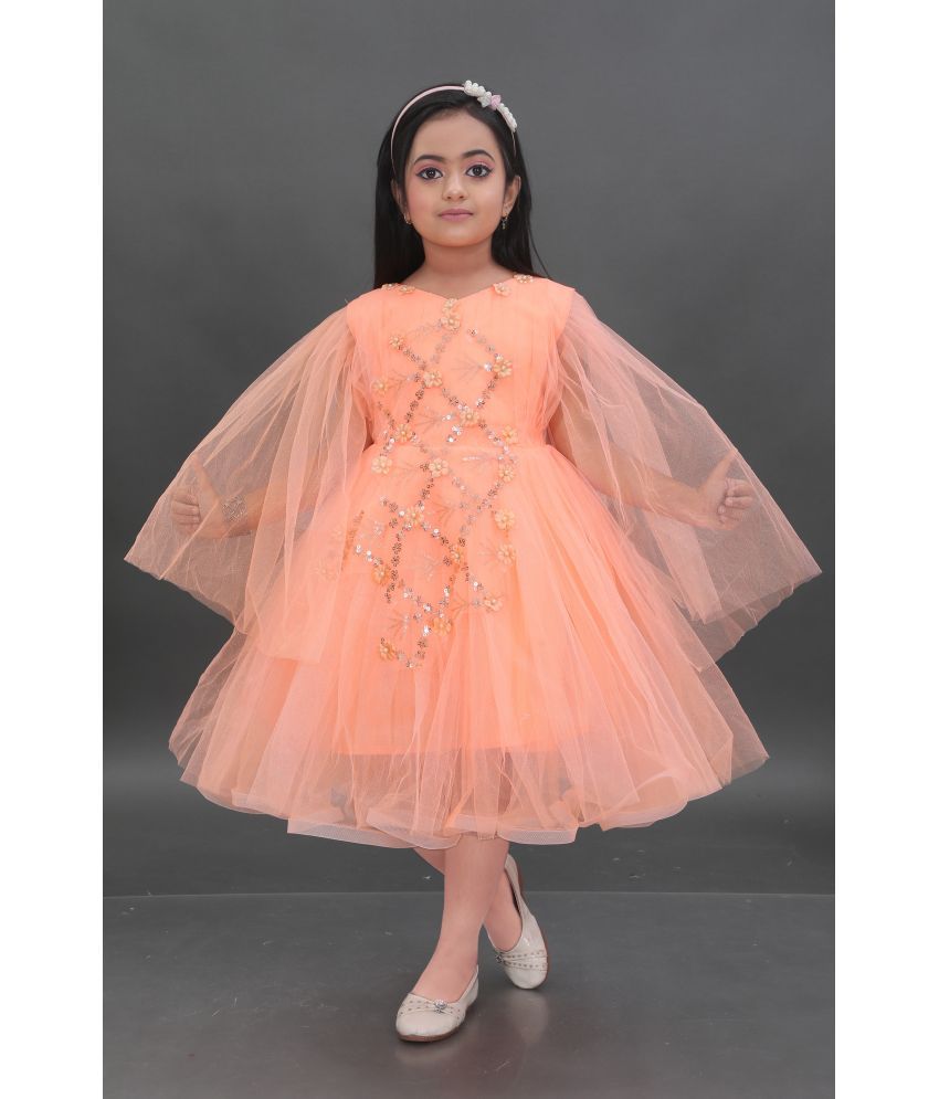     			DS DRESSES Net Dress For Girls ( Pack of 1 , Peach )