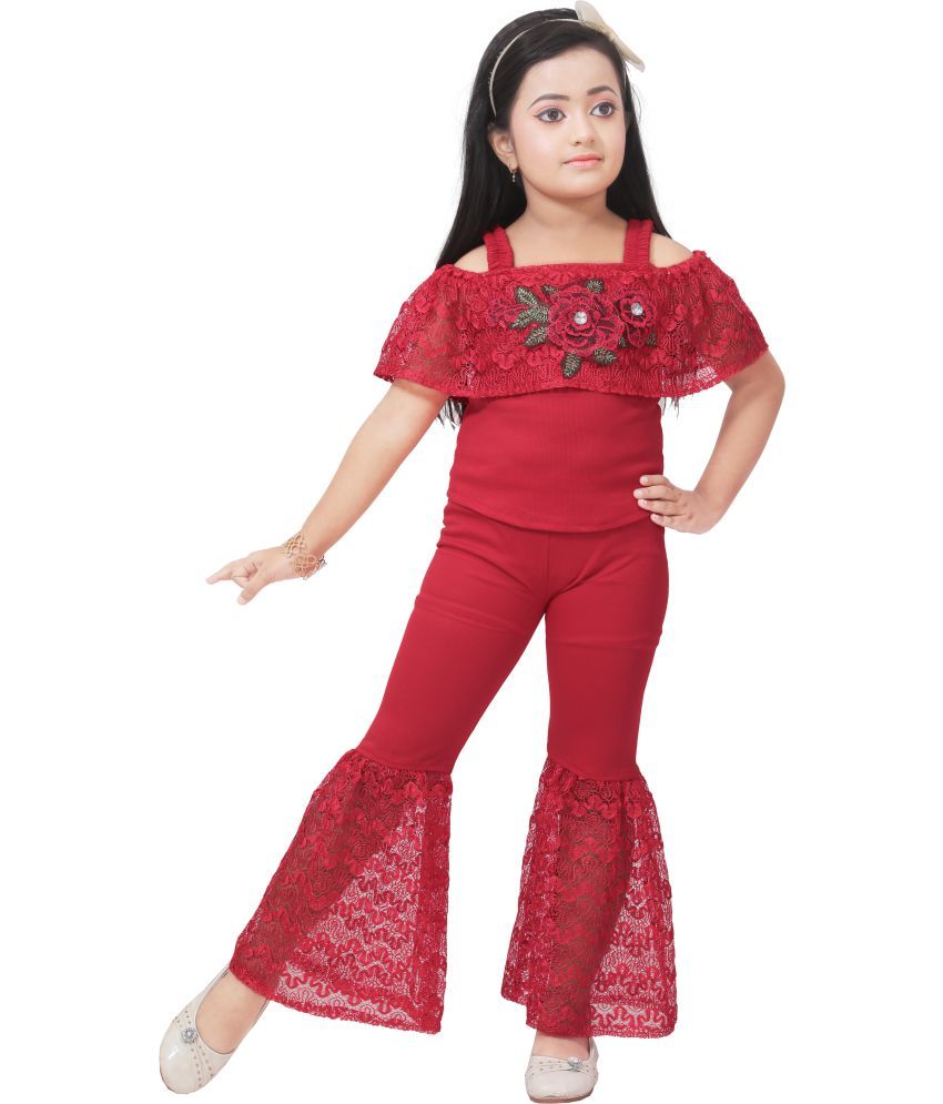     			DS DRESSES Pack of 1 Girls Cotton Blend T-shirt & Pants ( Red )