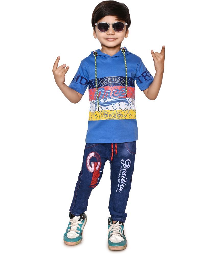     			DS DRESSES Pack of 1 Boys Cotton T-Shirts & Jeans Set ( Blue )