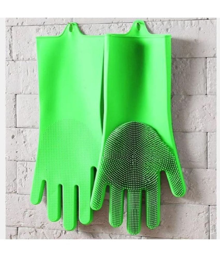     			Gjshop Green Silicone Free Size Cleaning Glove Set ( Pack of 1 )