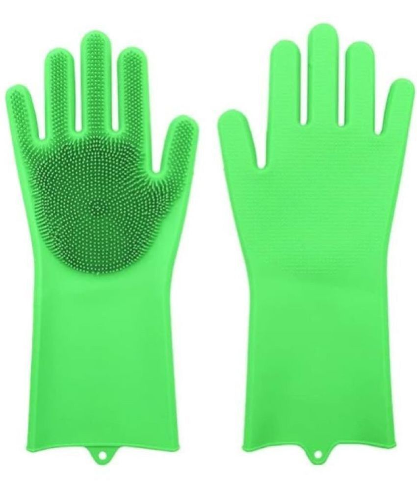     			Gjshop Green Silicone Free Size Cleaning Glove Set ( Pack of 1 )