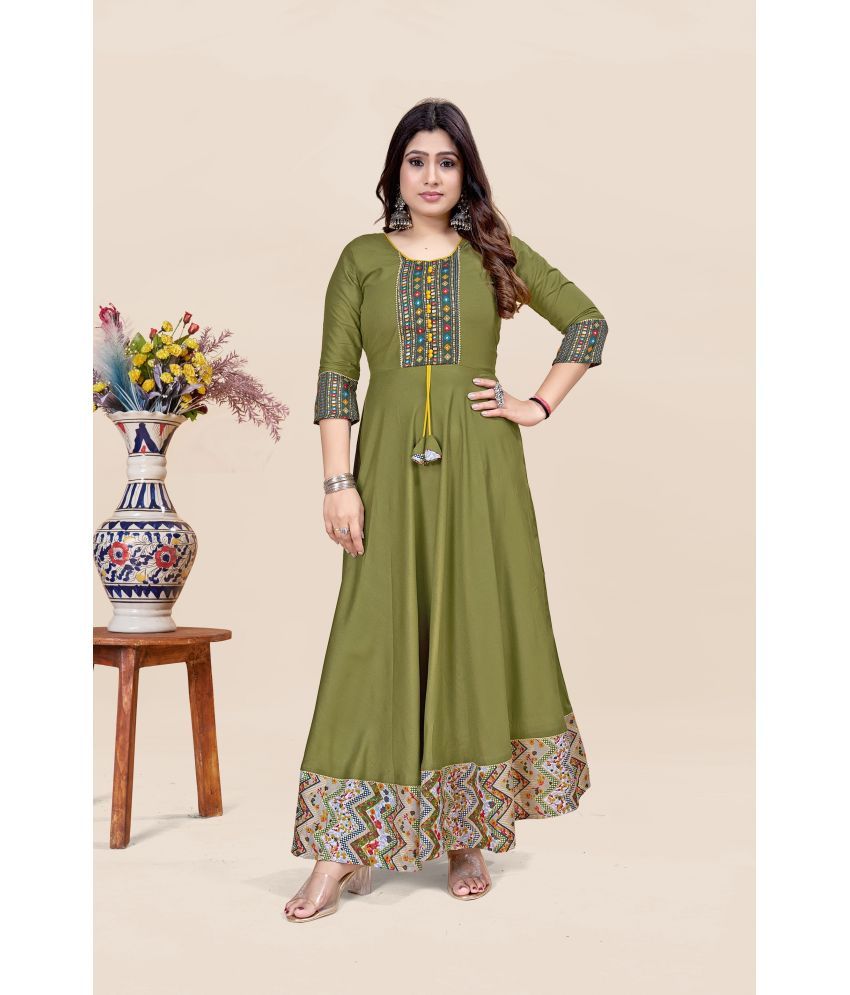     			MEESORRA Pack of 1 Rayon Printed Anarkali Women's Kurti - ( Green )