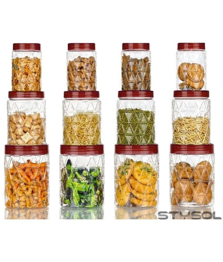     			Stysol 12 Jar Container  Plastic Red Dal Container ( Set of 12 )