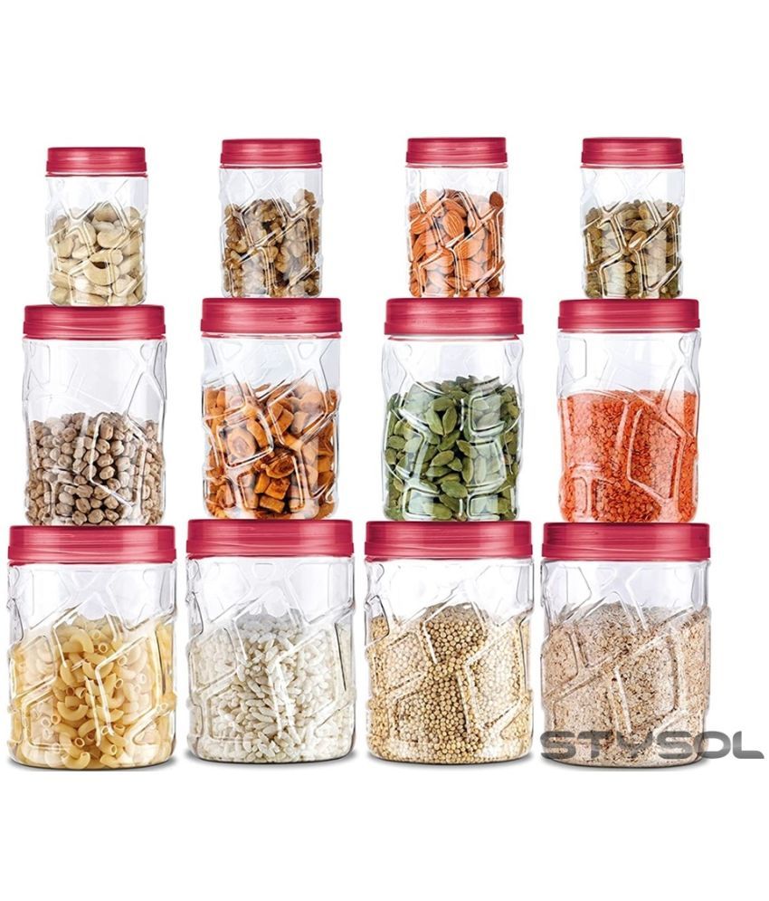     			Stysol 12 Jar Container  Plastic Red Food Container ( Set of 12 )