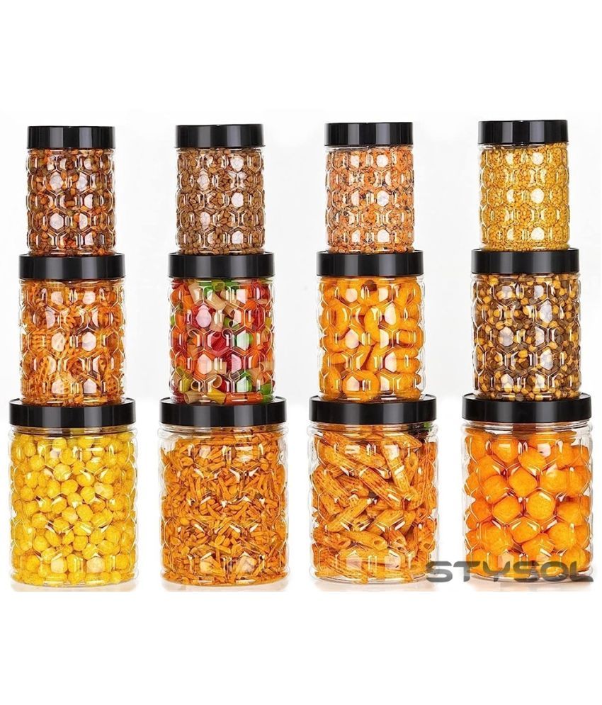     			Stysol 12 Jar Container  Plastic Black Dal Container ( Set of 12 )