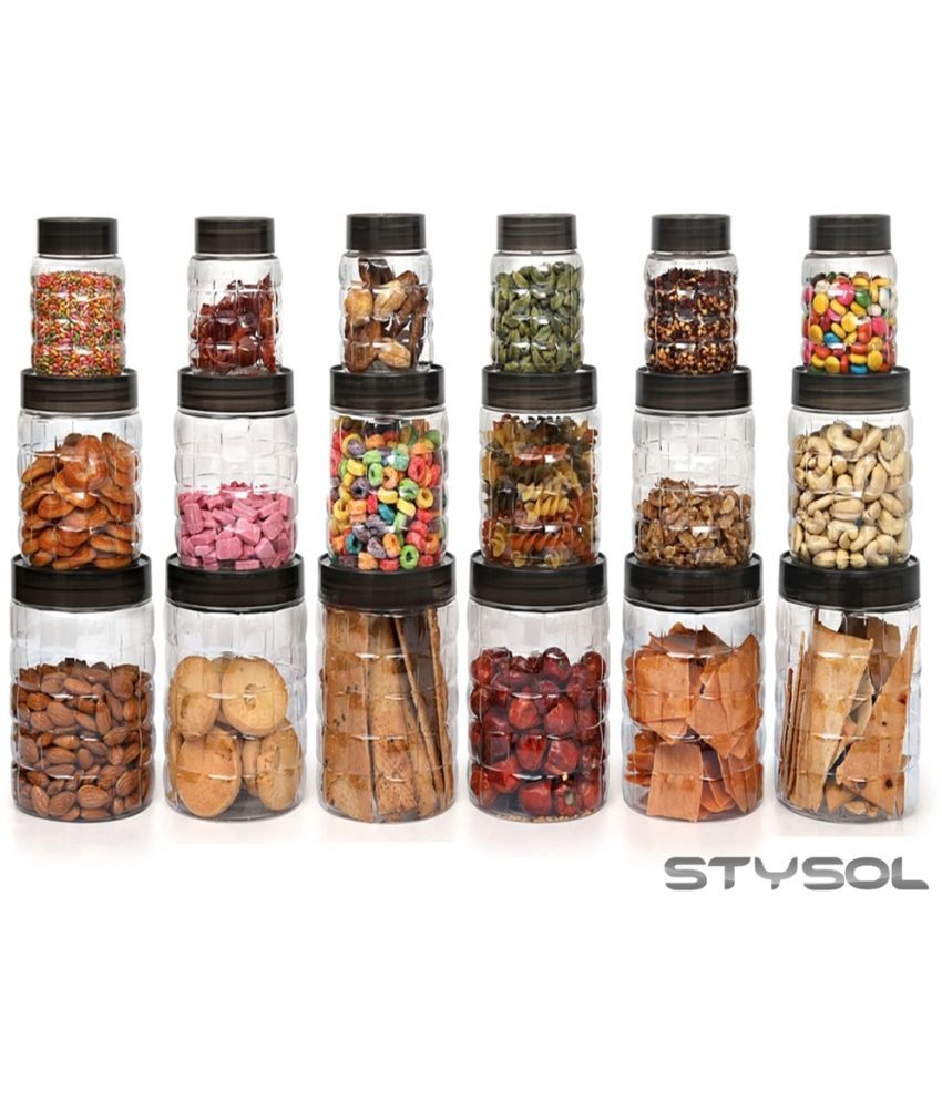     			Stysol 18 Jar Container  Plastic Black Dal Container ( Set of 18 )