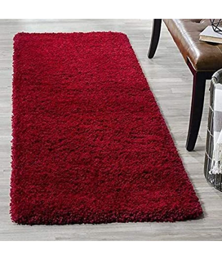     			ANABIA CARPET Red Polyester Carpet Plain 2x6 Ft