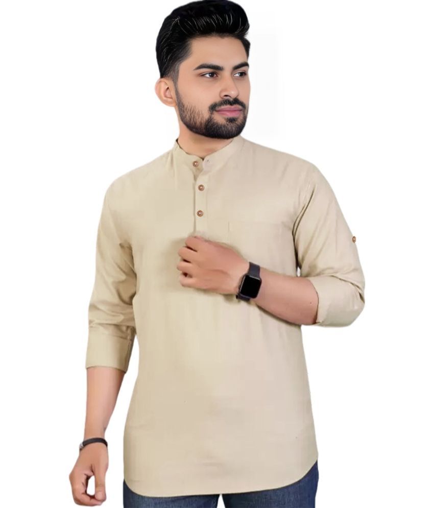     			Apektra Beige Cotton Blend Men's Shirt Style Kurta ( Pack of 1 )