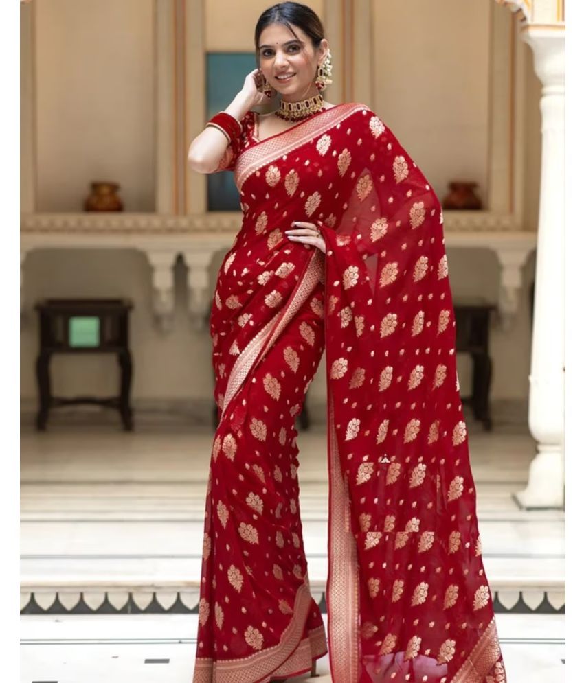     			KV Fashion Banarasi Silk Embellished Saree With Blouse Piece ( Red , Pack of 1 )