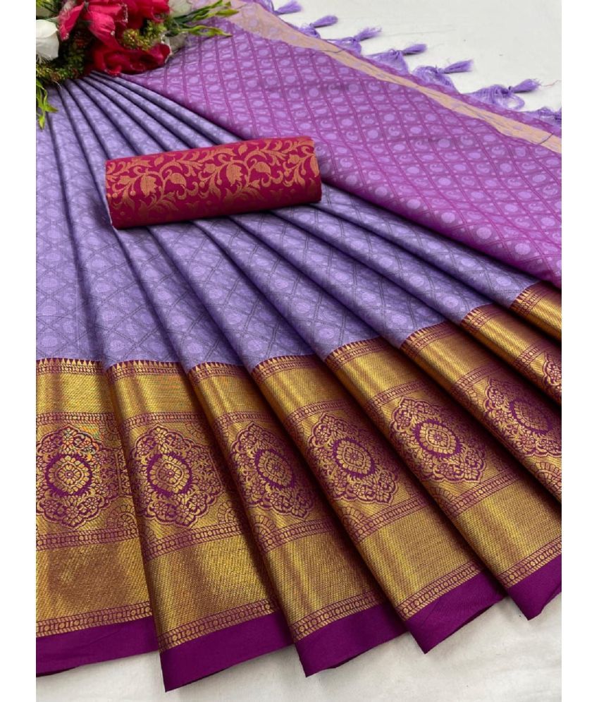     			KV Fashion Cotton Silk Embellished Saree With Blouse Piece ( Lavender , Pack of 1 )