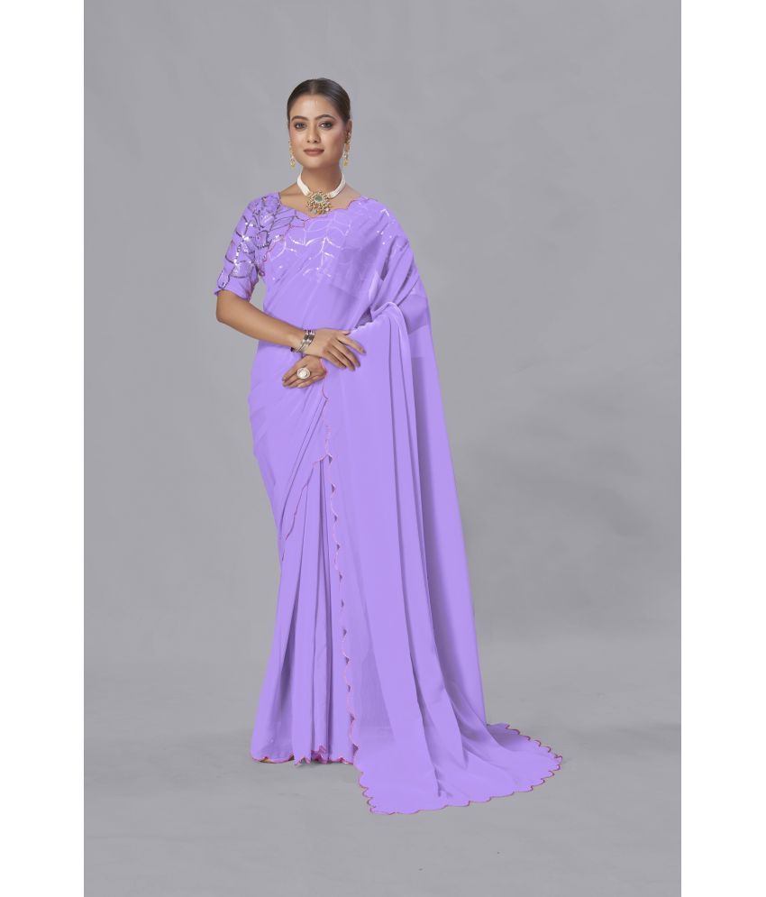     			KV Fashion Georgette Embellished Saree With Blouse Piece ( Lavender , Pack of 1 )