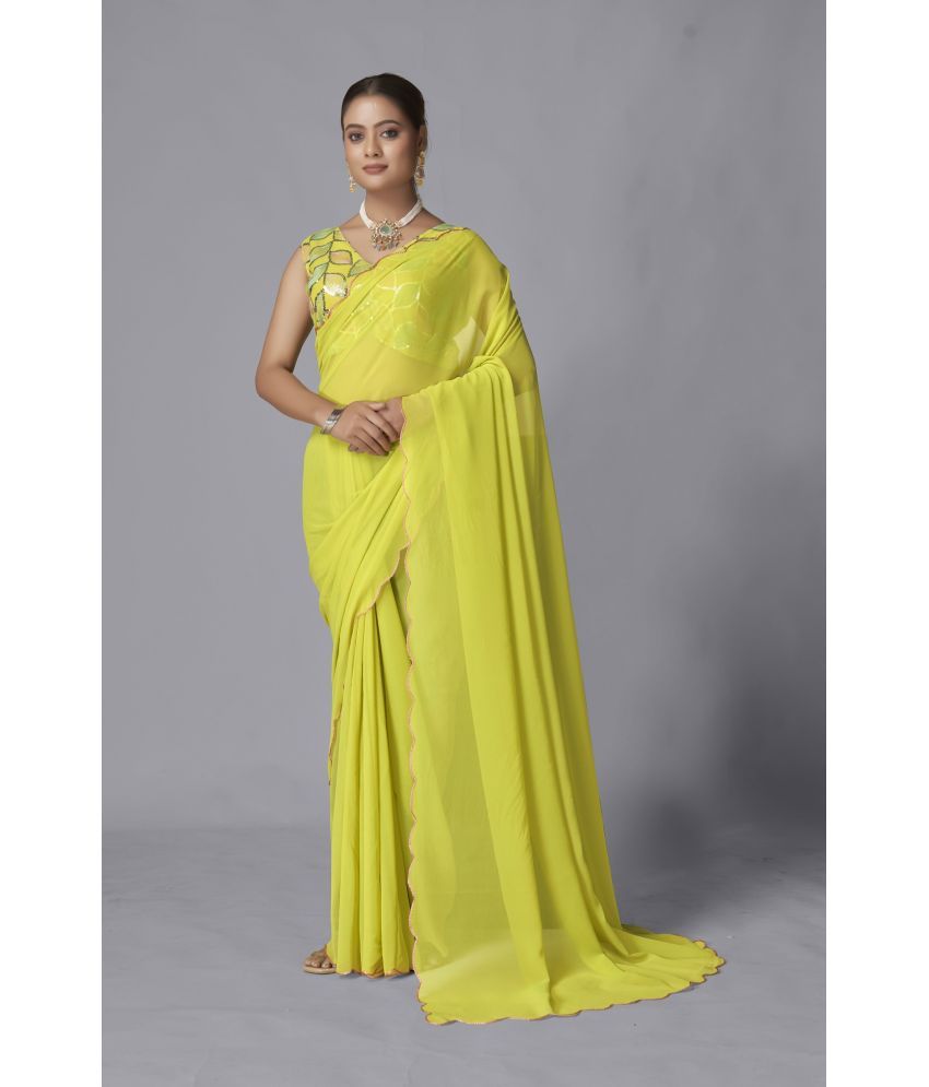     			KV Fashion Georgette Embellished Saree With Blouse Piece ( Lime Green , Pack of 1 )