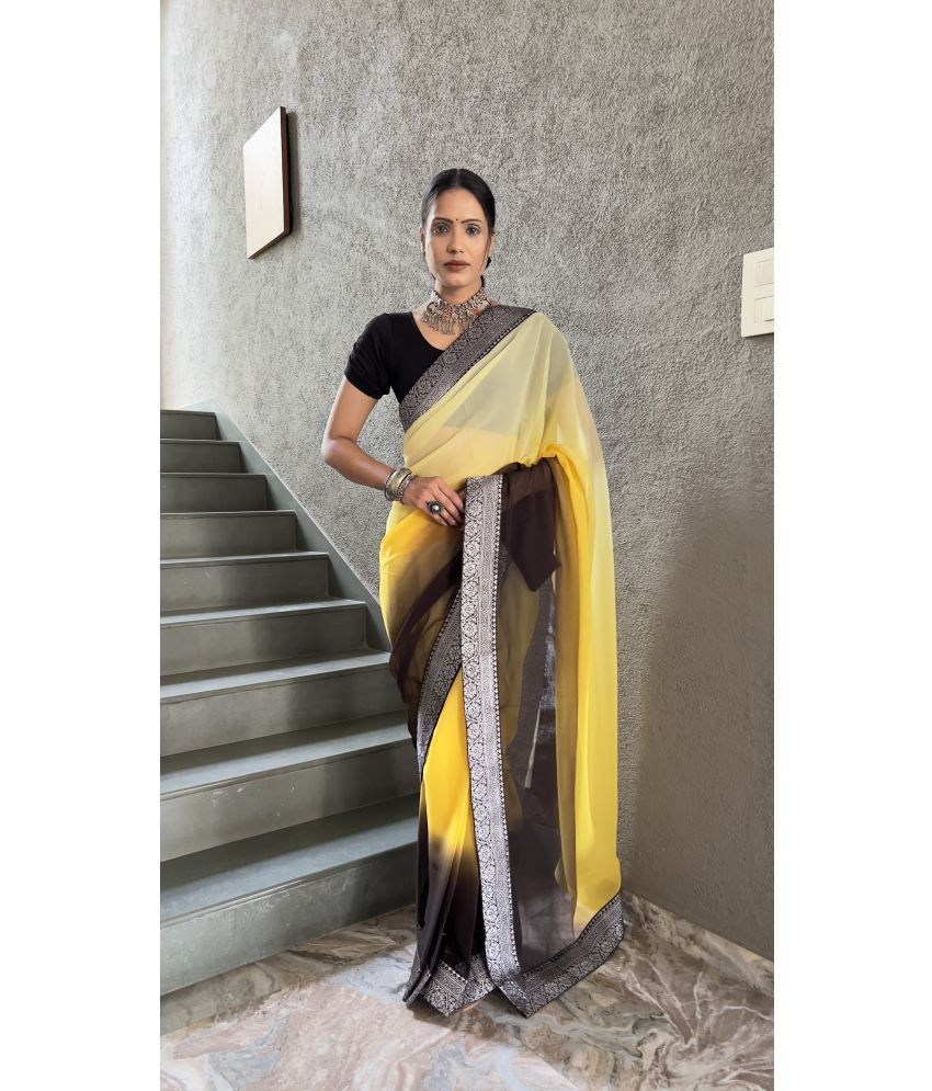     			KV Fashion Georgette Solid Saree With Blouse Piece ( Yellow , Pack of 1 )