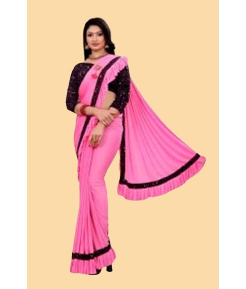     			KV Fashion Lycra Embellished Saree With Blouse Piece ( Pink , Pack of 1 )