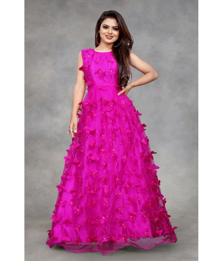     			KV Fashion Magenta Flared Net Women's Semi Stitched Ethnic Gown ( Pack of 1 )