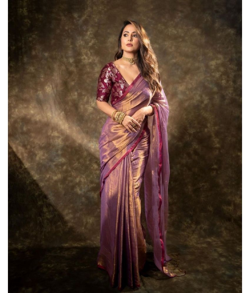     			KV Fashion Net Solid Saree With Blouse Piece ( Purple , Pack of 1 )