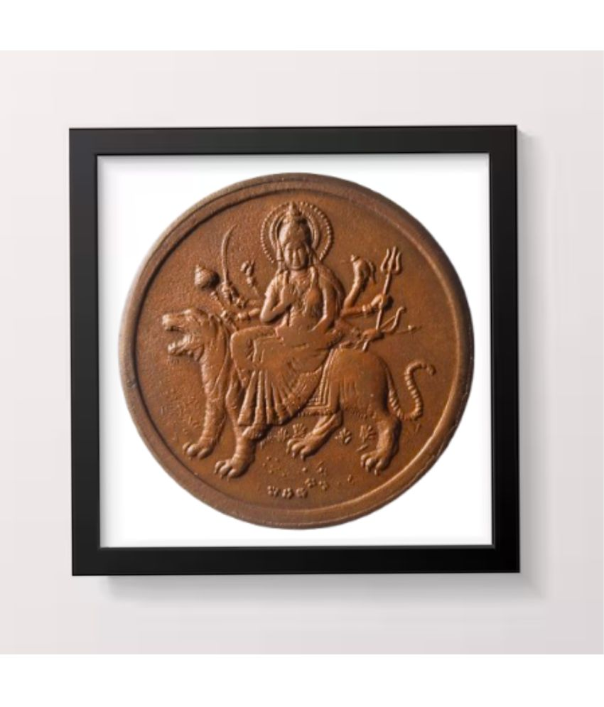     			Rare Old Big Coin 1818 East India Company Maa Shera Wali Durga Coin – Rare Collectible | Framed Wall Decor (4x4 inches)